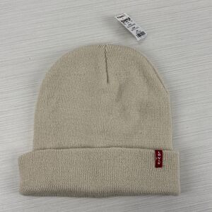 Levi's Classic Logo Cream Patch Knit Foldover Beanie Unisex NWT